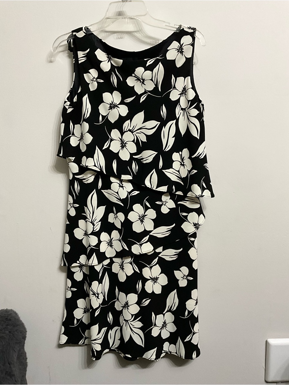 SL Fashions Black & White One-Shoulder Floral Layered Dress